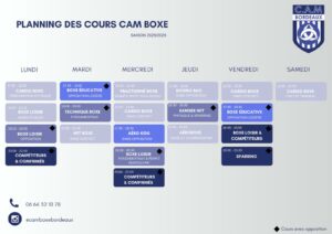 Planning des cours CAM Boxe