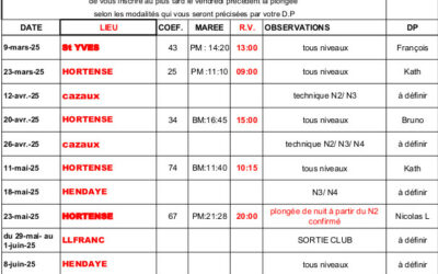 Calendrier des plongées